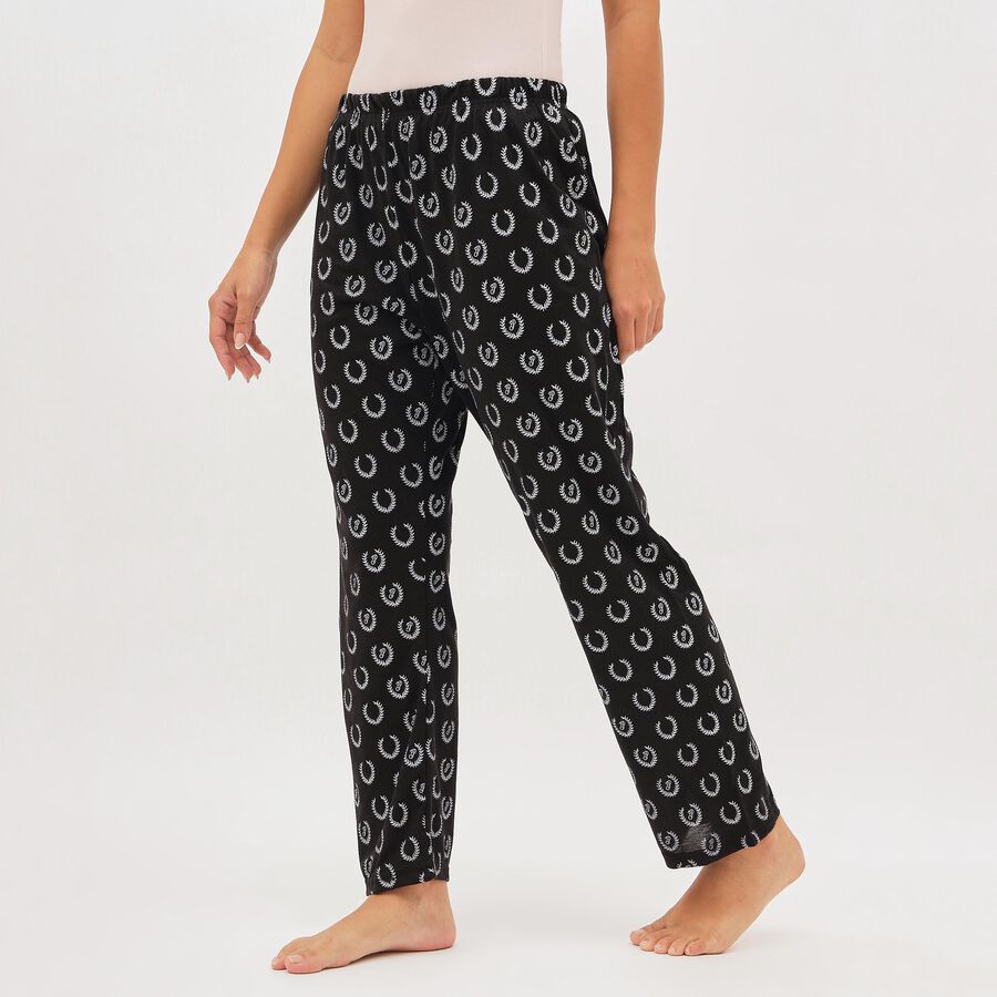 Women's Jet Black Printed Elastic Waist Pyjama, Black, large image number null