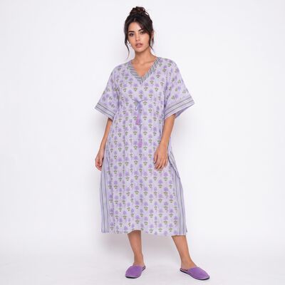 Women's Lavender V-Neck Kaftan Nighty