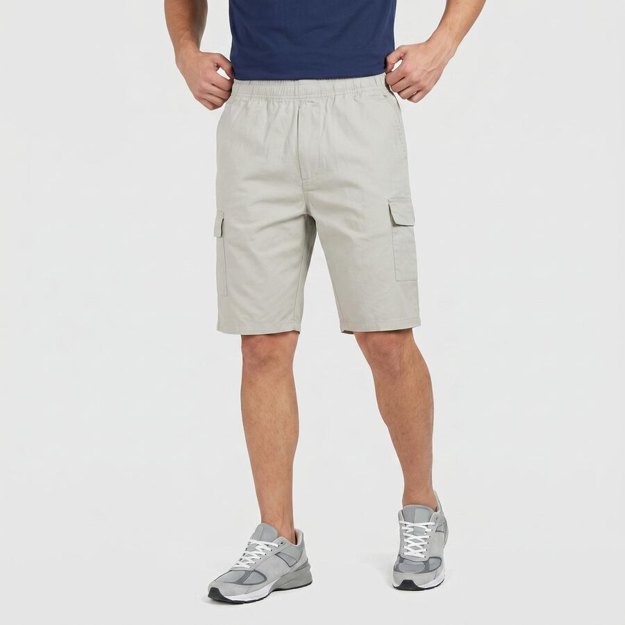 Men's Grey Regular Fit Solid Jamaican Shorts, हल्का ग्रे, large