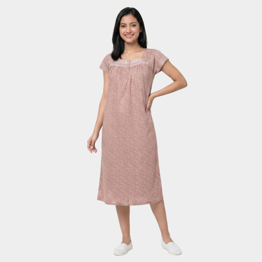 Women's Pink Square Neck A-Line Nighty, Light Pink, large