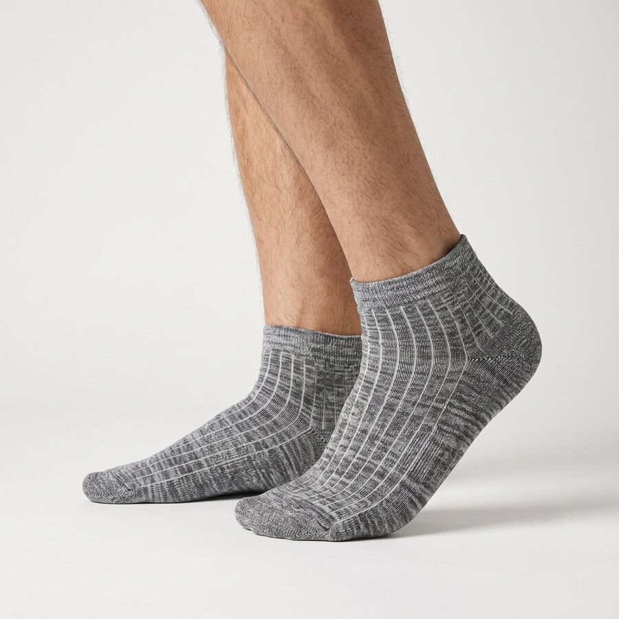Men's Ankle Length Textured Knit Pack of 3 Socks ( Charcoal, Grey, Blue ), Dark Grey, large