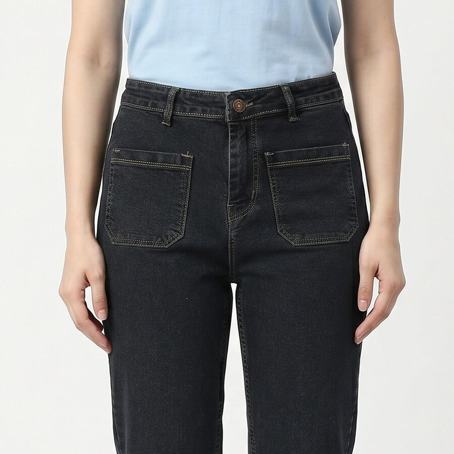 Women's Dark Grey Straight Fit Utility Pocket Jeans, Dark Grey, large