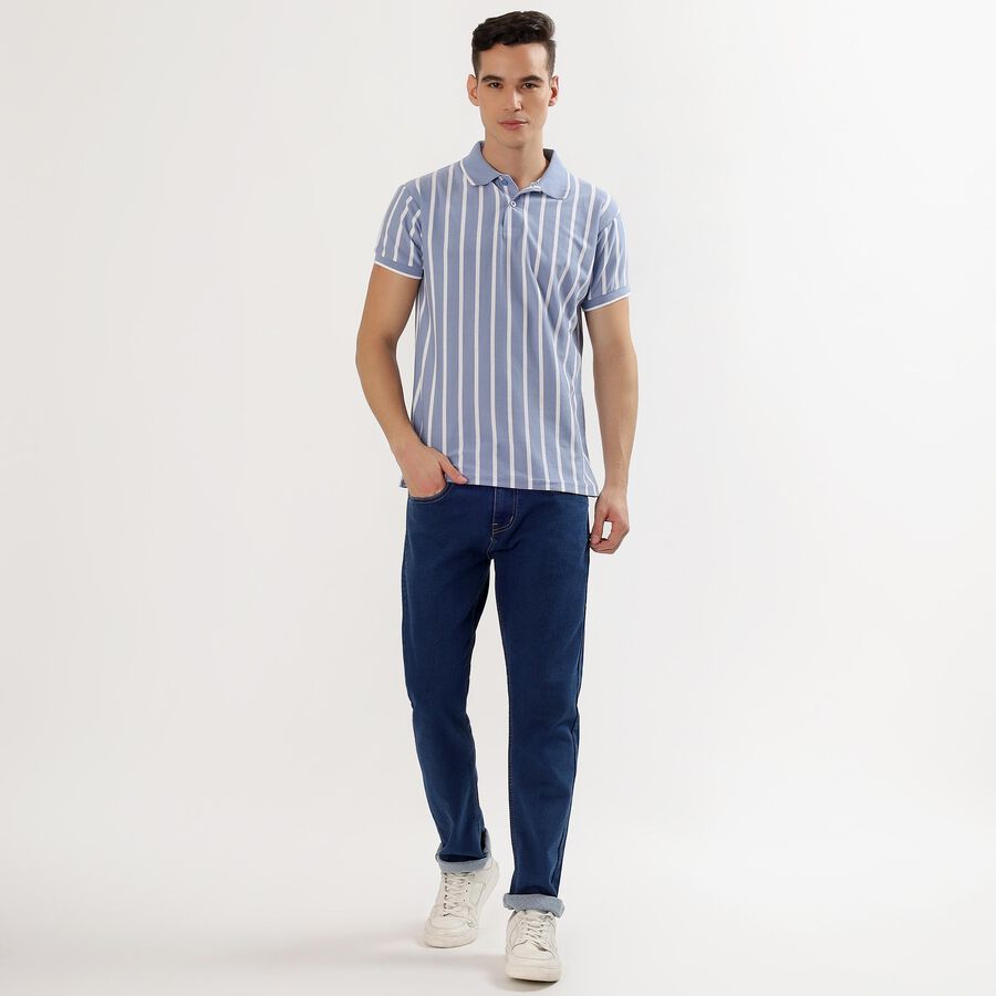 Men's Light Blue Polo Neck Casual T-Shirt, Light Blue, large image number null