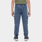 Boys Blue Cargo Jogger Fit Washed Jeans, मध्यम नीला, small