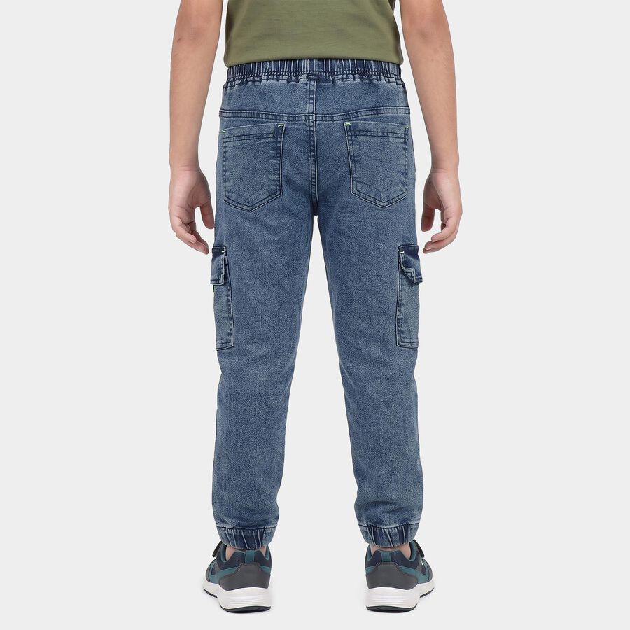 Boys Blue Cargo Jogger Fit Washed Jeans, मध्यम नीला, large