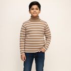 Boys Muted Beige Turtleneck Casual Pullover, Beige, small image number null