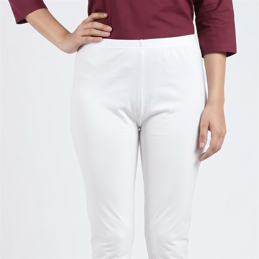 Women's White Cotton Blend Elastic Waist Stretch Churidar, सफ़ेद, large