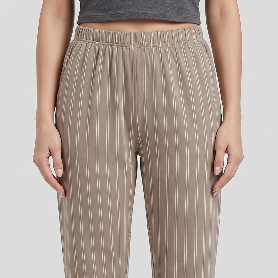 Women's Grey Straight Fit Striped Lounge Pyjama, हल्का ग्रे, large