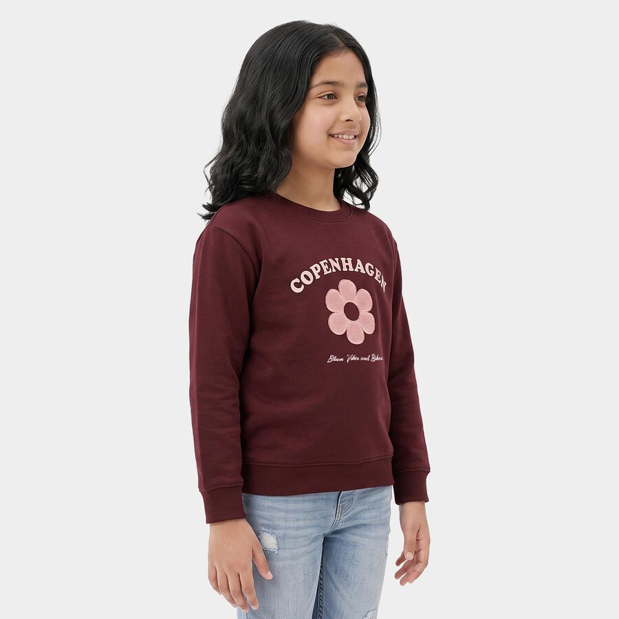 Girls' Wine Crew Neck Graphic Print Sweatshirt, Wine, large