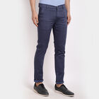 Printed Slim Casual Trousers, Dark Blue, small image number null