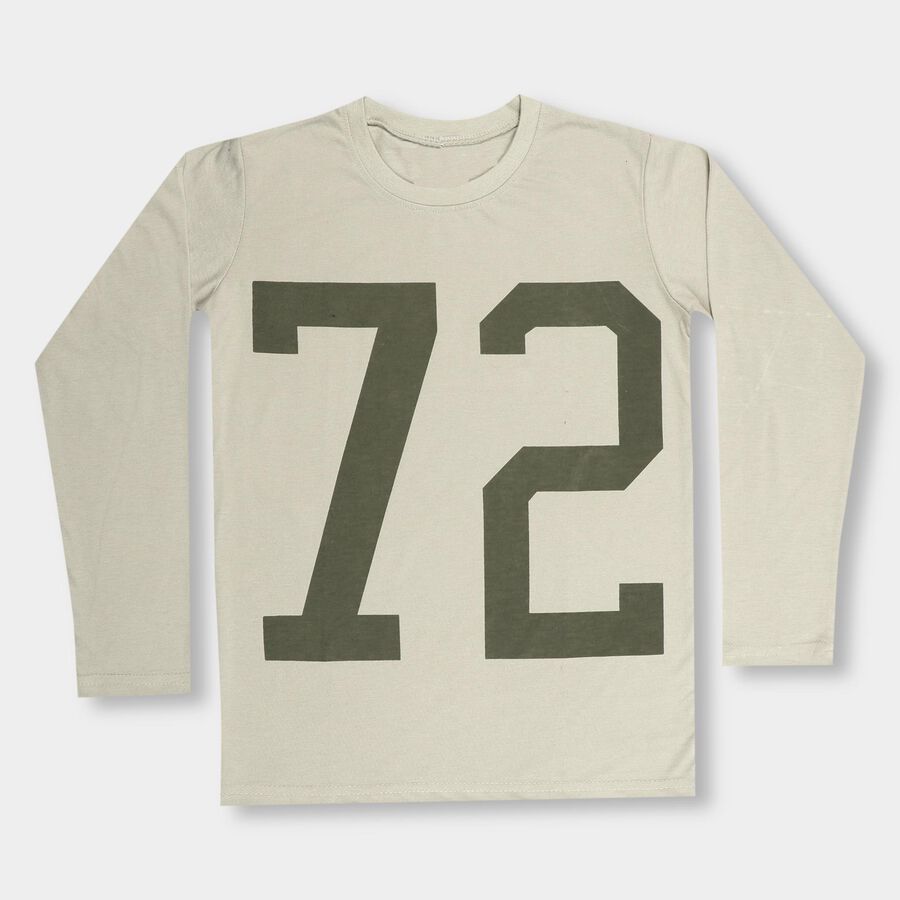 Boys' Light Sage Green Crew Neck Casual Full Sleeve T-Shirt, Light Green, large image number null