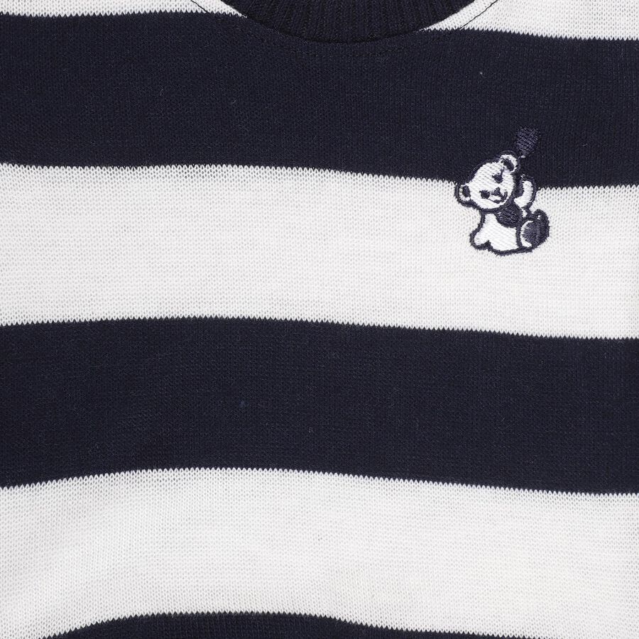 Infants' Deep Midnight Navy and Bright White Round Neck Casual Pullover, नेवी ब्लू, large image number null
