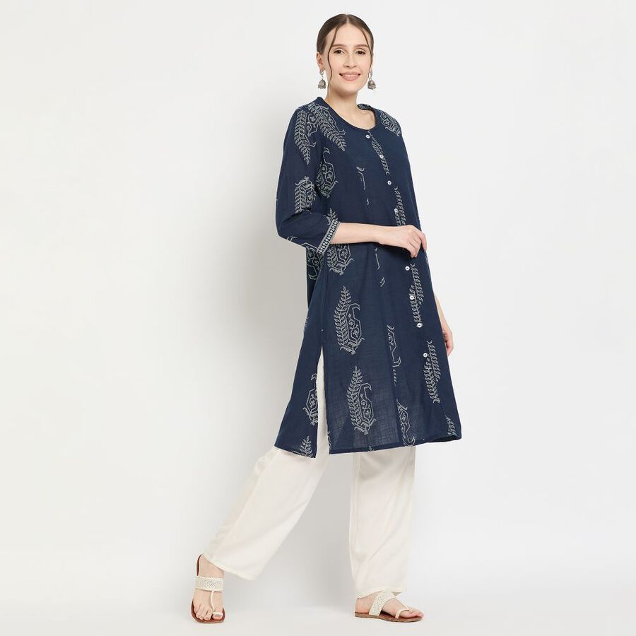 Ladies' 100% Cotton Kurta, गहरा नीला, large image number null