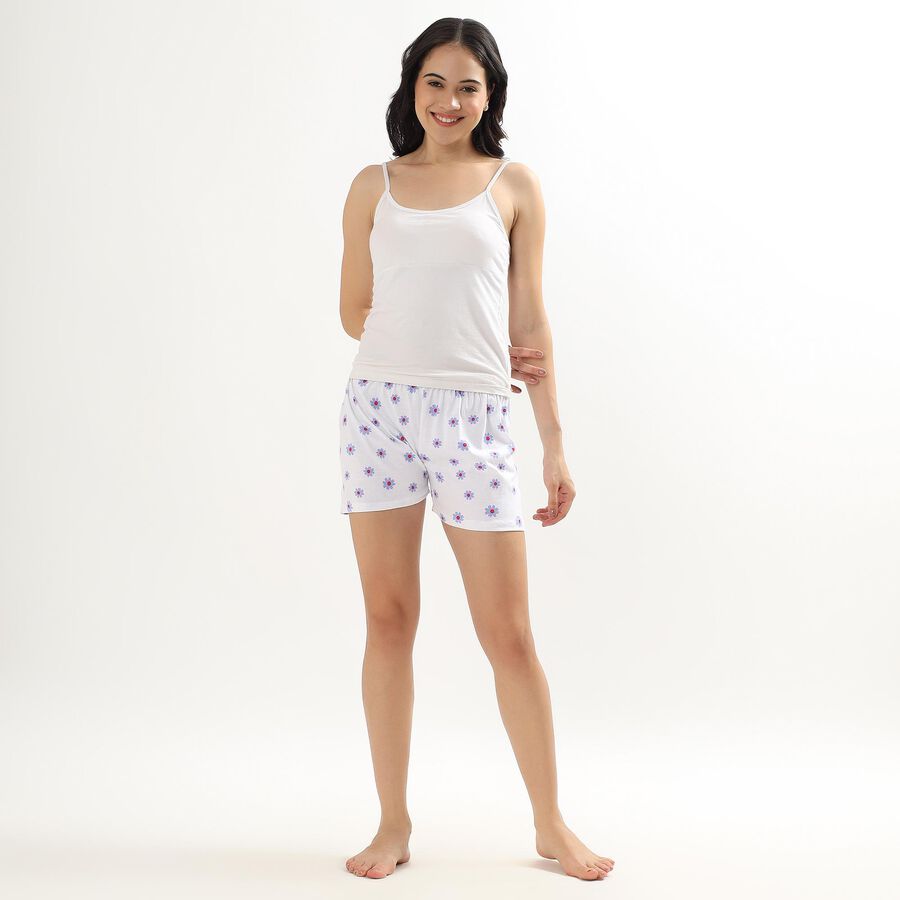 Girls' Bright White Floral Printed Shorts, हल्का नीला, large image number null