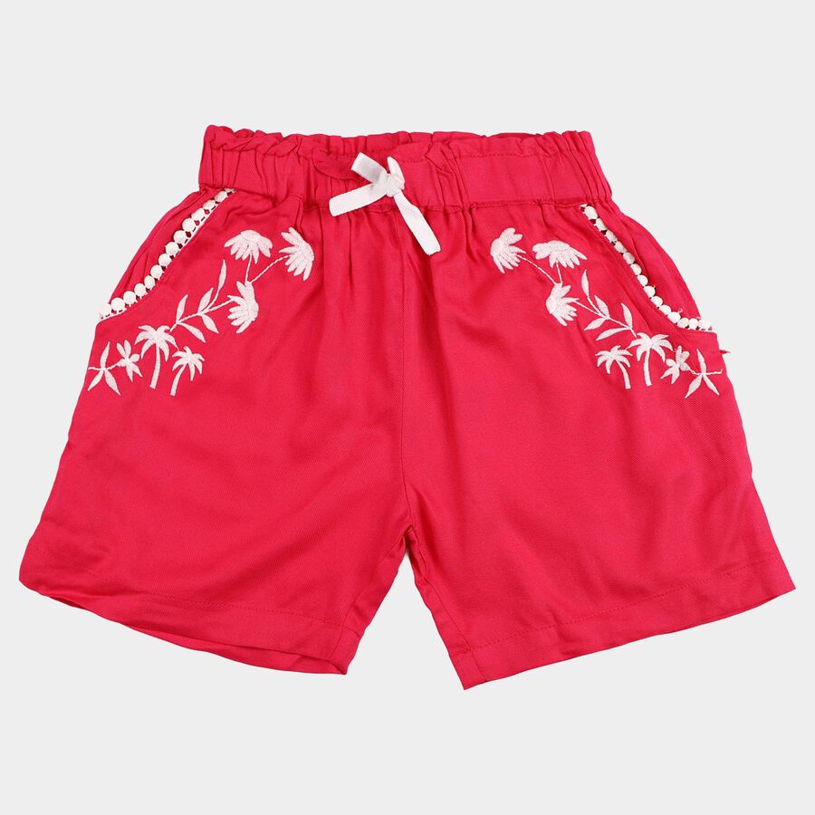 Girls' Fuchsia Regular Fit Solid Shorts, रानी (फ्यूशिया), large