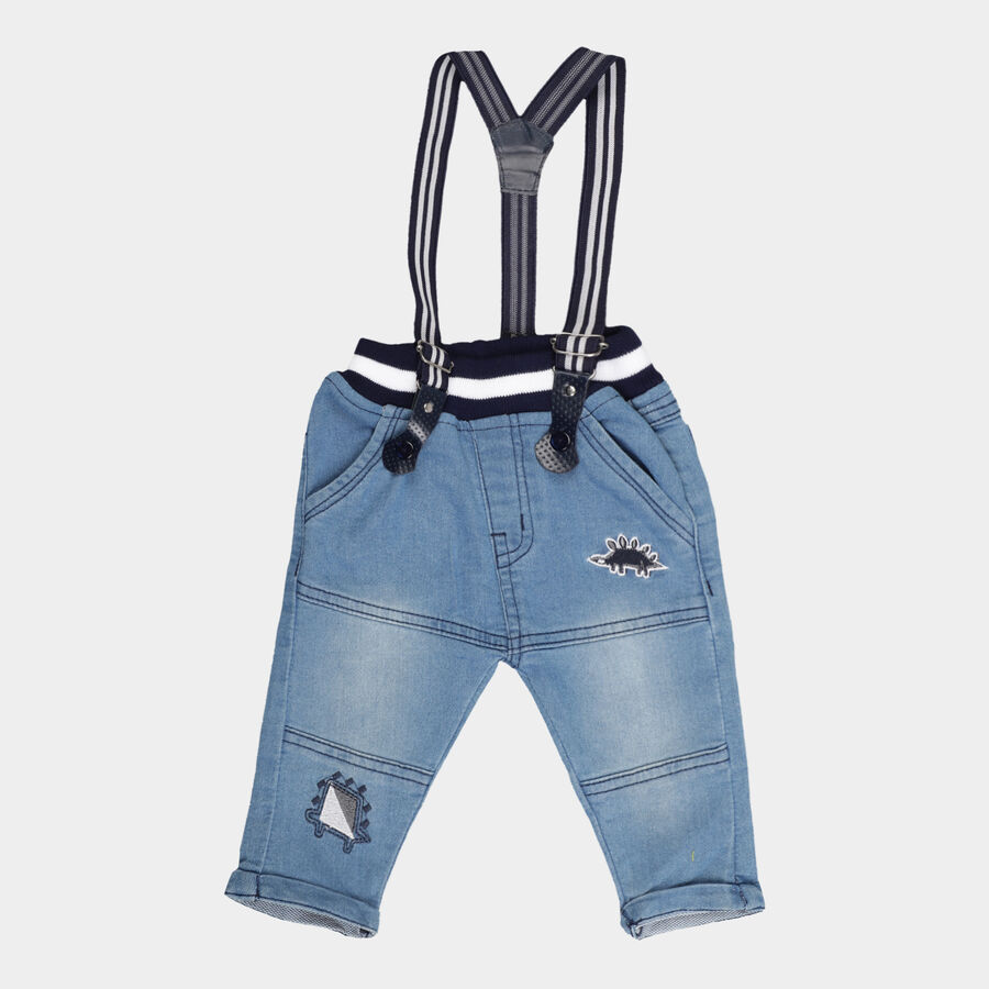 Infants Heavy Wash with Embroidery Jogger Fit Rib Waist W Suspende Jeans, Mid Blue, large image number null