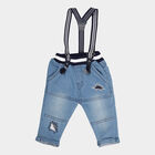 Infants Heavy Wash with Embroidery Jogger Fit Rib Waist W Suspende Jeans, Mid Blue, small image number null