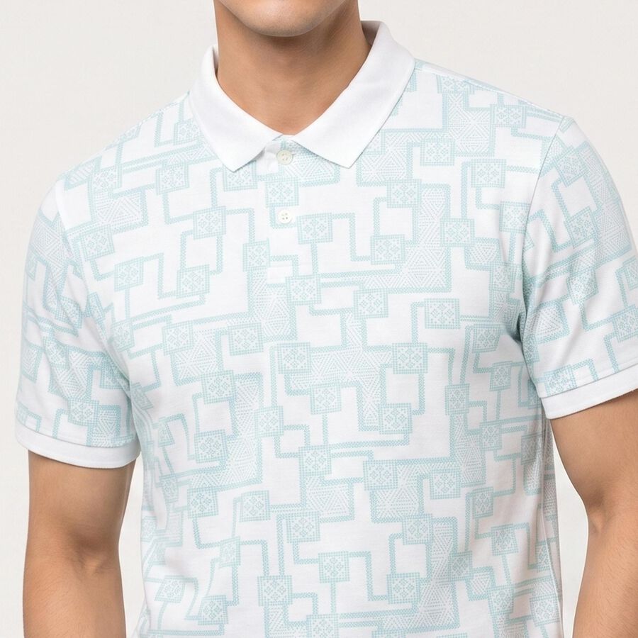 Men's Light Green Cotton Polo Neck Printed T-Shirt, Light Green, large