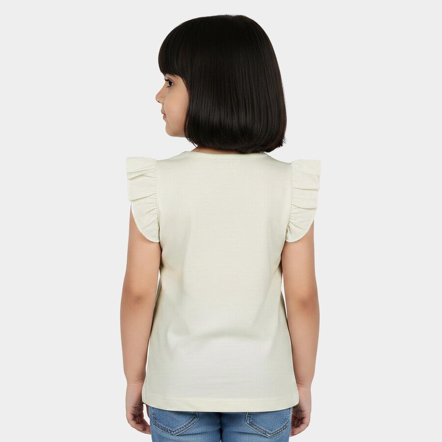 Girls White Cotton Round Neck Regular T-Shirt, सफ़ेद, large