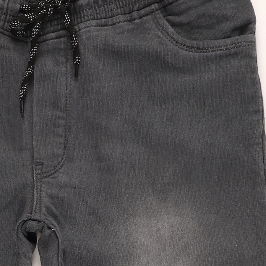 Boys' Charcoal Black Slim Fit Elastic Waist Jeans, हल्का ग्रे, large image number null