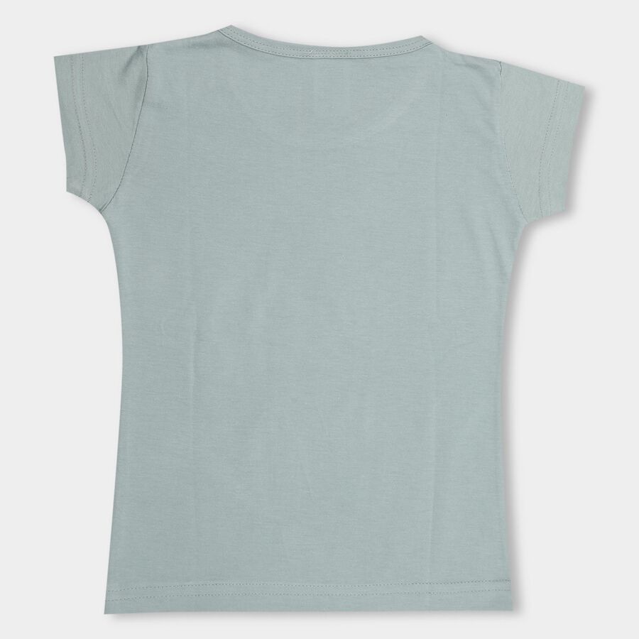 Girls Muted Sage Green Cotton Blend Crew Neck Short Sleeve T-Shirt, Light Green, large image number null