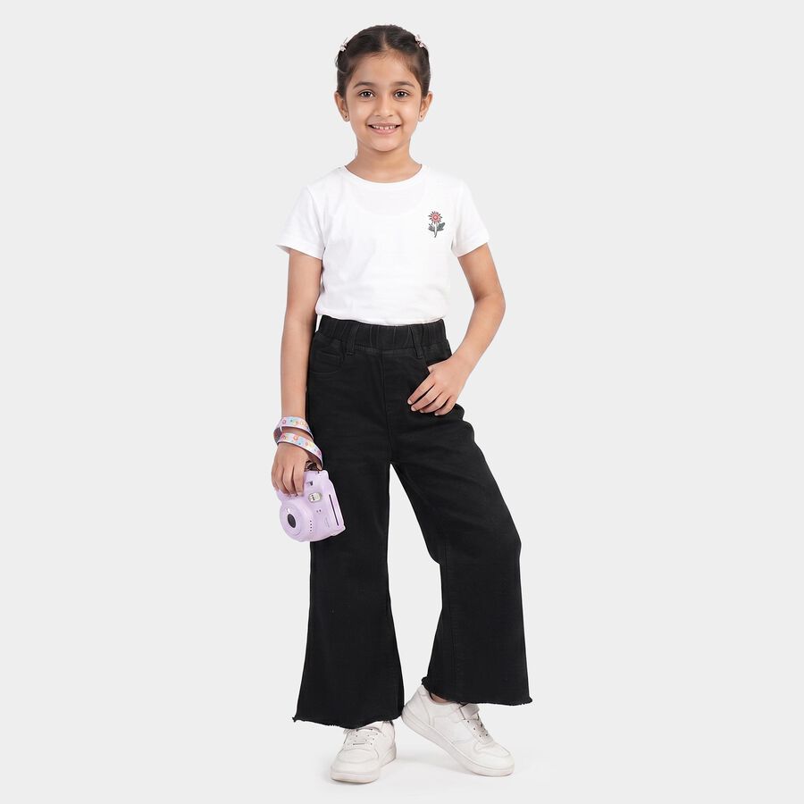 Girls Black Flared Fit Raw Hem Jeans, काला, large