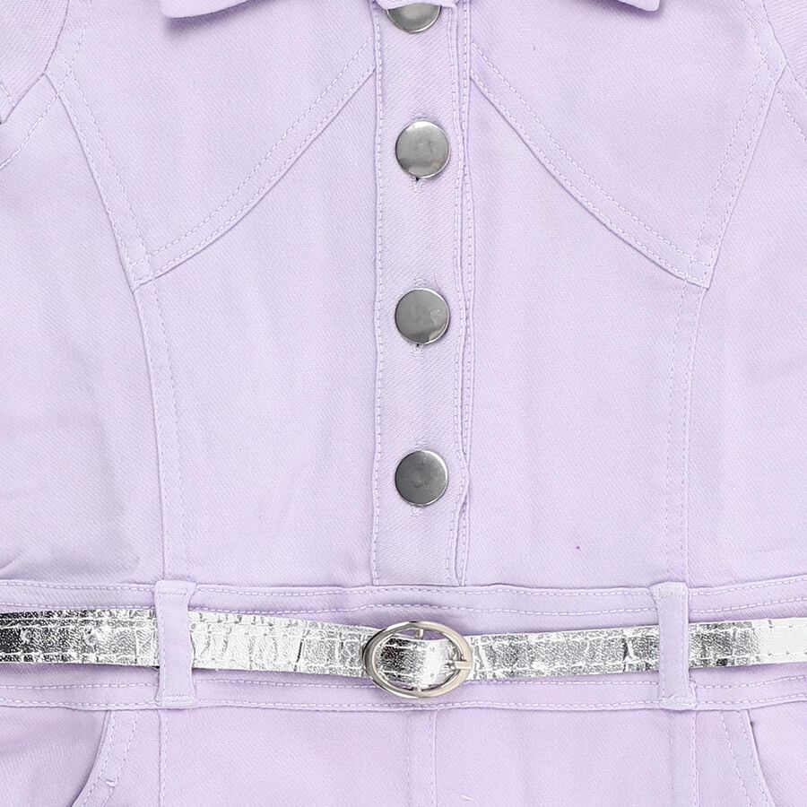 Girls' Lavender Collared A-Line Belted Frock, Purple, large image number null