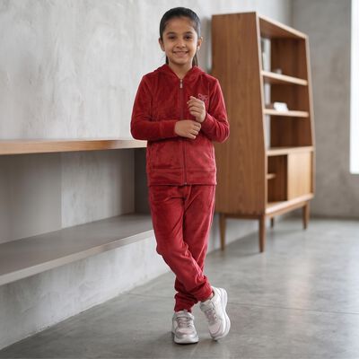 Girls Maroon Hooded Lounge Hipster Set