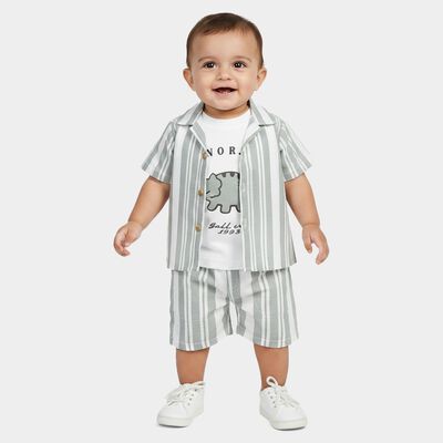 Infants' Mint Green 100% Cotton Collar Neck Striped Baba Suit