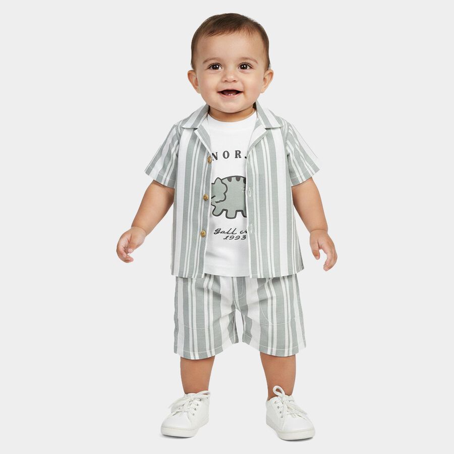 Infants' Mint Green 100% Cotton Collar Neck Striped Baba Suit, Light Green, large