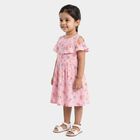 Girls Pink Fit and Flare Floral Printed Cold Shoulder Frock, गुलाबी, small