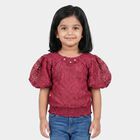 Girls Pink Round Neck Regular T-Shirt, गुलाबी, small