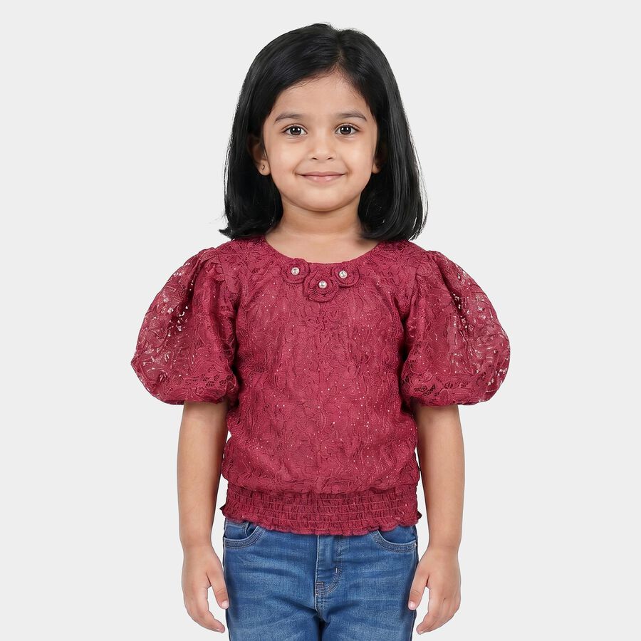 Girls Pink Round Neck Regular T-Shirt, गुलाबी, large