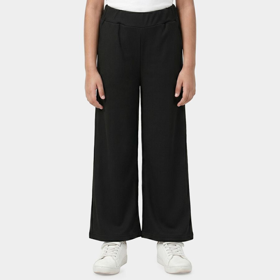 Girls Black Relaxed Fit Ribbed Palazzo Pyjama, Black, large