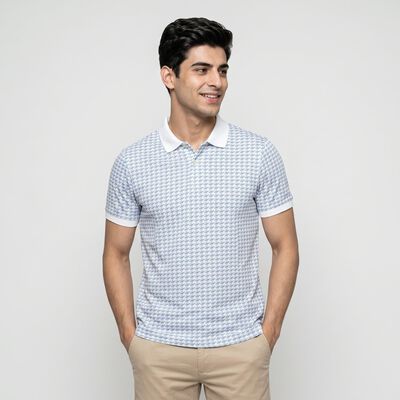 Men Light Blue Cotton Polo Neck Polo T-Shirt