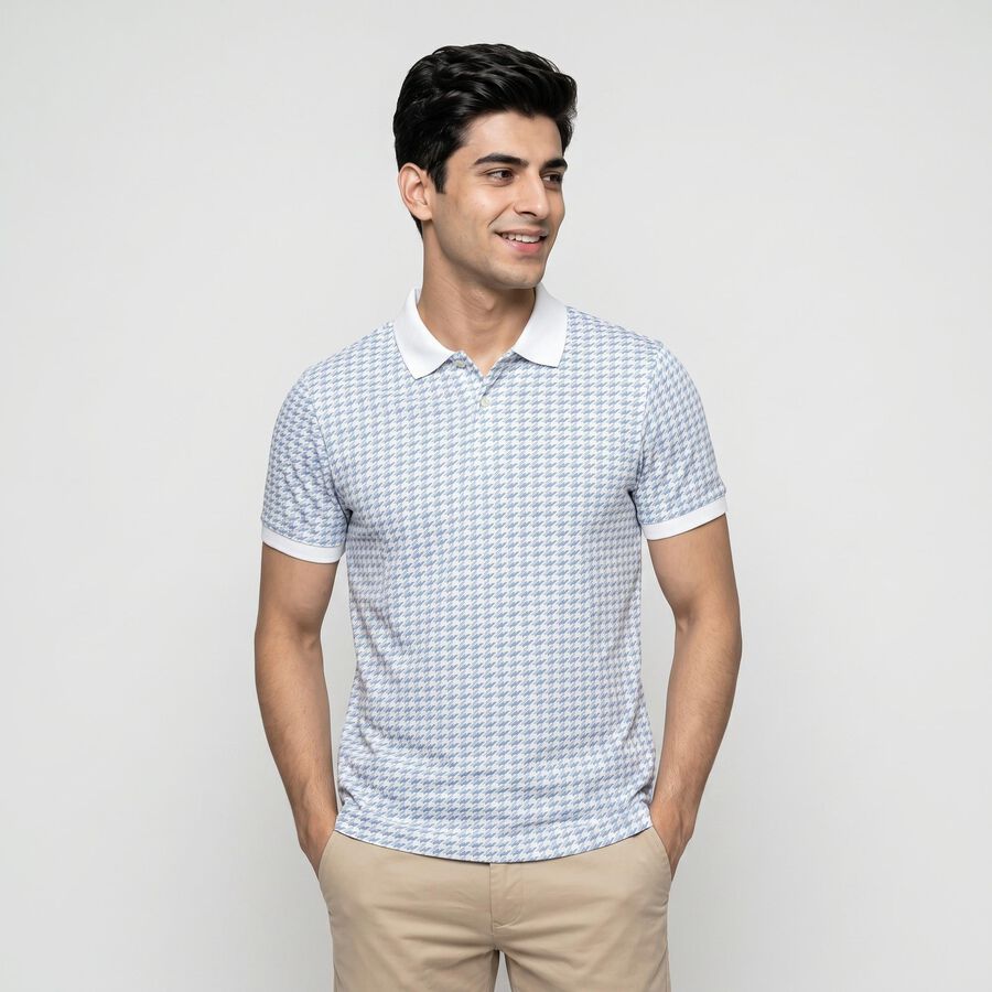 Men Light Blue Cotton Polo Neck Polo T-Shirt, Light Blue, large