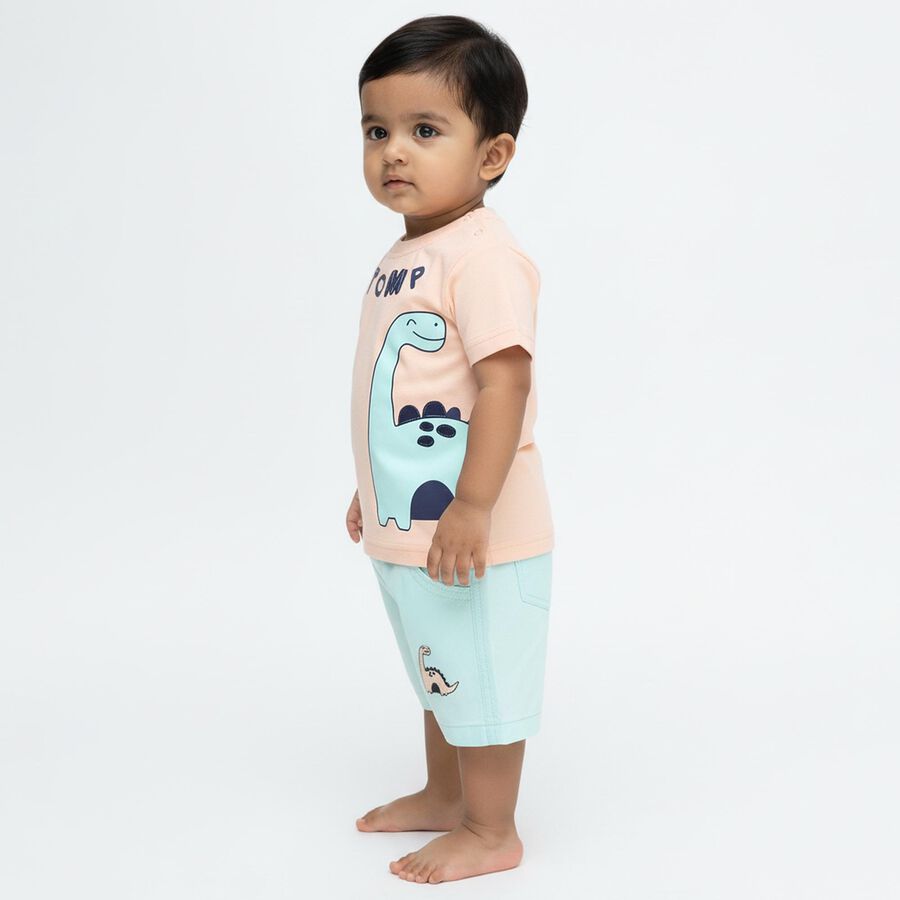Infants' Light Peach Cotton Round Neck Dinosaur Printed Baba Suit, हल्का हरा, large image number null