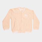 Girls Light Pink Ribbed Neck Casual Sweatshirt, हल्का गुलाबी, small image number null