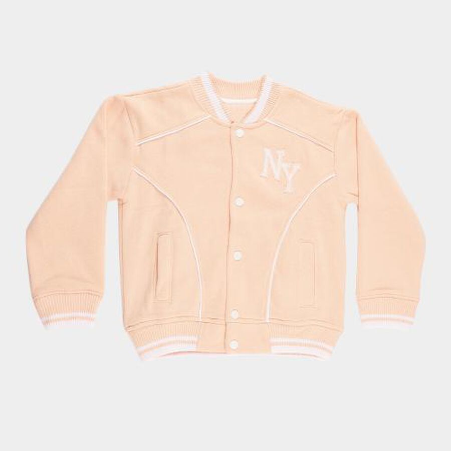 Girls Light Pink Ribbed Neck Casual Sweatshirt, हल्का गुलाबी, large image number null