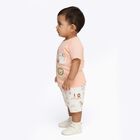 Infants' Peach Cotton Round Neck Animal Print Baba Suit, Peach, small image number null