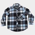 Boys' Light Blue Cotton Checked Regular Fit Shirt, Light Blue, small