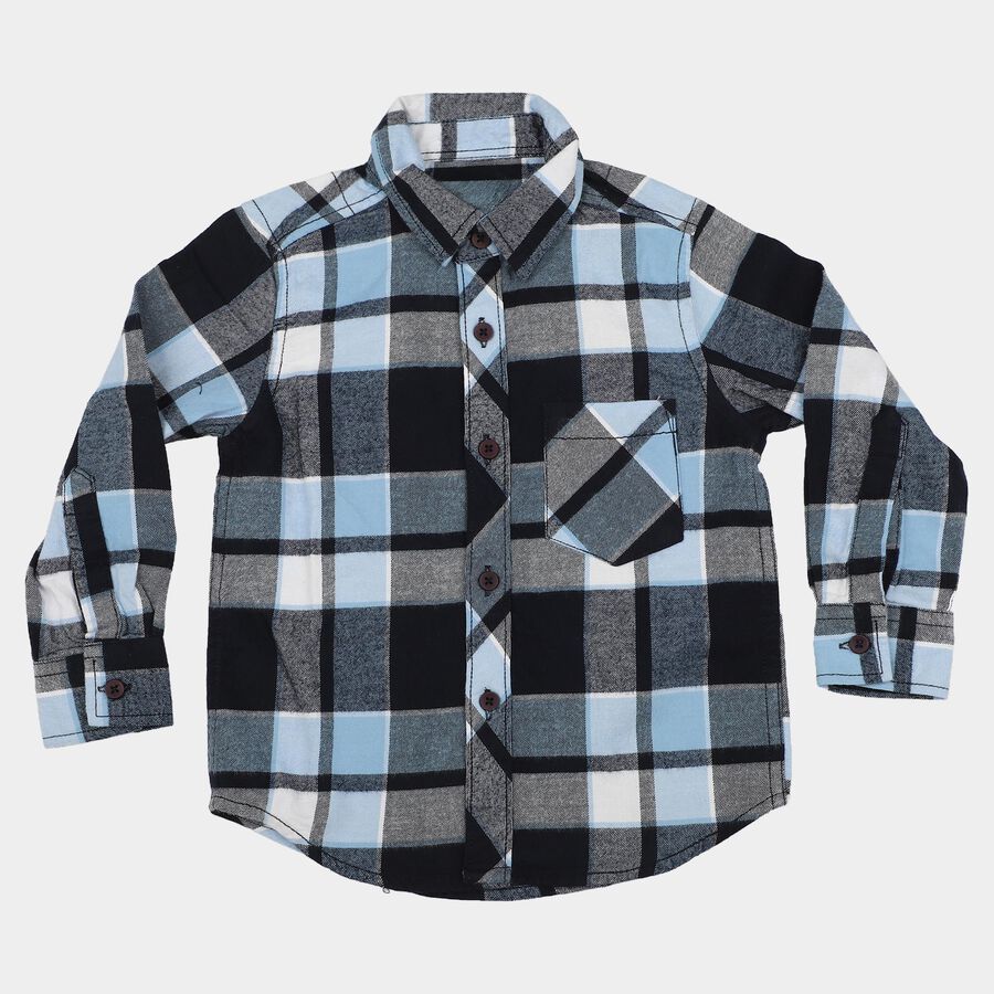 Boys' Light Blue Cotton Checked Regular Fit Shirt, Light Blue, large