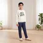 Boys' Off White Crew Neck Graphic Print Sweatshirt, Off White, small