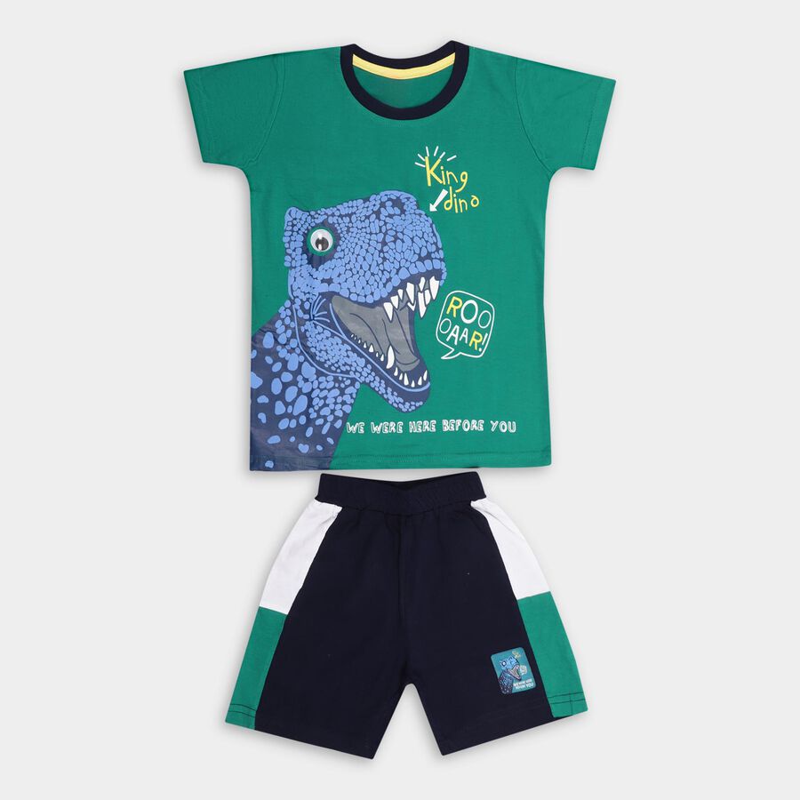 Boys' 100% Cotton Knit Baba Suit, गहरा हरा, large image number null
