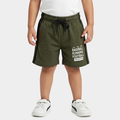 Boys Olive Green Regular Fit Printed Bermudas