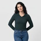 Women's Green V-Neck Regular Top, Dark Green, small