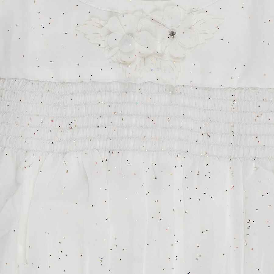 Girls' White Round Neck Casual Graphic Printed T-Shirt, White, large