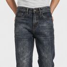 Men's Dark Blue Straight Fit Faded Jeans, Dark Blue, small
