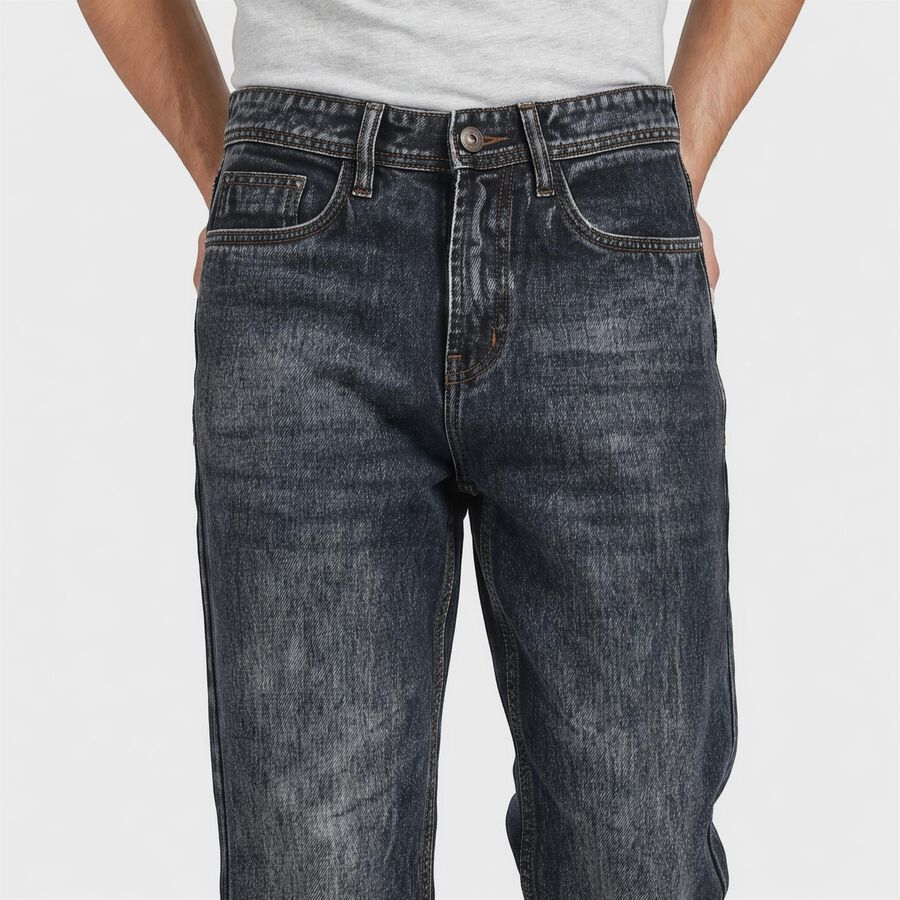 Men's Dark Blue Straight Fit Faded Jeans, Dark Blue, large