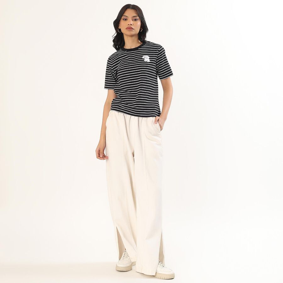 Women's Jet Black Cotton Round Neck Casual T-Shirt, Black, large